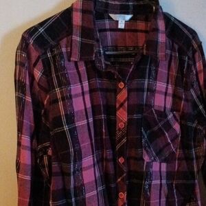 Plaid Button-Up Shirt in Pink and Black